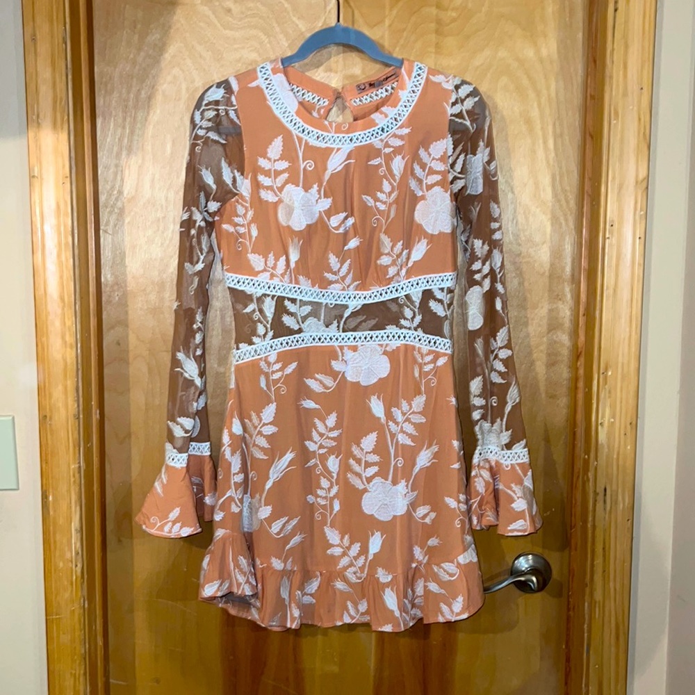 For Love & Lemons, Size S, Long Sleeve Embroidered Mini Dress